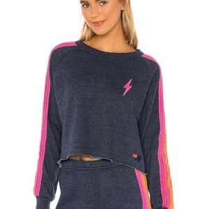 Aviator Nation cropped stripe crewneck sweatshirt